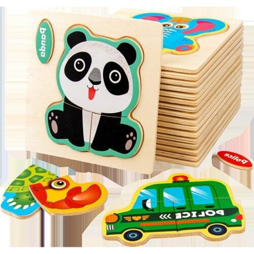 Small Size 3D Wood Puzzles Cartoon Animals Kids Cognitive Jigsaw Puzzle Wooden Toys for Children Baby Early Learning Educational