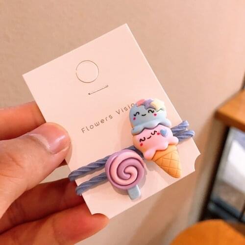 2PCS Lovely Ice Cream Doughnut Cartoon Kids Elastic Hair Bands Children Ropes Girls Accessories Baby Headdress Princess Headwear