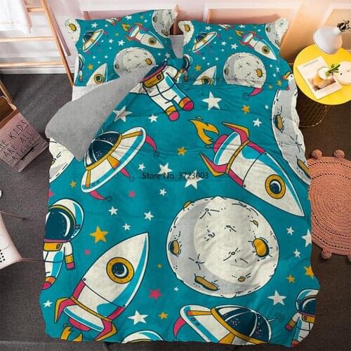 Cartoon Football Rocket Pattern Children Bedroom Decoration Bedding Stylish and Comfortable Down Quilt Cover Pillowcase Bedding