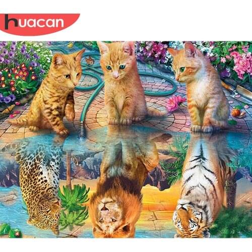 HUACAN Cat Diamond Painting Full Square Animal New Arrival Diamond Embroidery Tiger Home Decoration