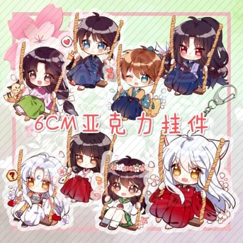 Anime Inuyasha Sesshoumaru Kikyo Naraku Acrylic Keyring Cartoon Figure Toy Decor Transparent Bag Pendant Cosplay Xmas Gift