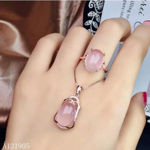 KJJEAXCMY boutique jewelry 925 sterling silver inlaid natural powder crystal Furong stone female models luxury ring necklace pen