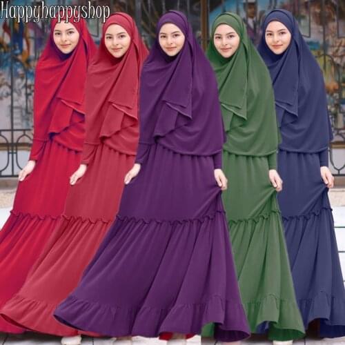 Ramadan Outfit 2 Pieces Muslim Islamic Abaya with Hijab Full Cover Burqa Dress Arabic Long Khimar Shawls Jilbab Robes Vestidos