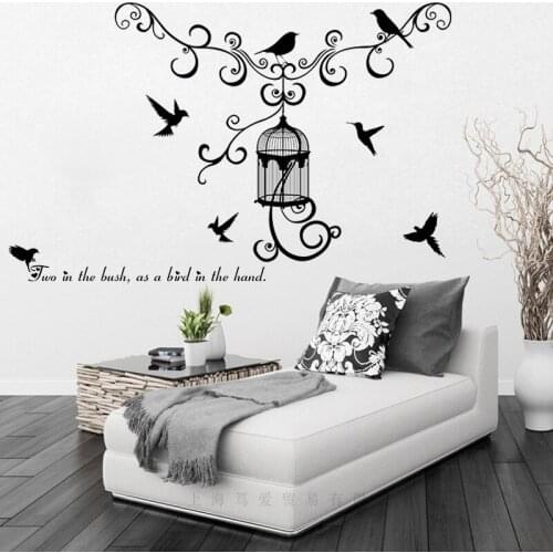 Creativity Black Flowers birdcage wall stickers Vinyl DIY Art Wall Decals For Living room Sofa Background wall Home Decor Murals