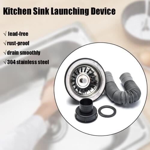 Kitchen Stainless Steel Sink Waste Strainer Plug Drain Stopper Basket With Hose