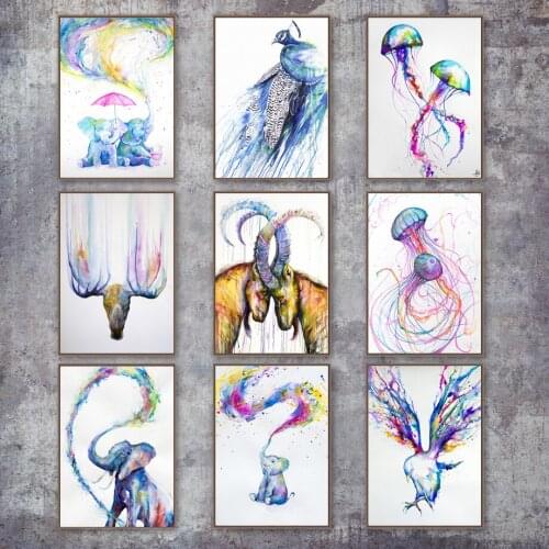 Multicolor Eagle Elephant jellyfish Antelope Deer Whale Bear Wall Art Canvas Painting Nordic Posters And Print Animal Wall Decor