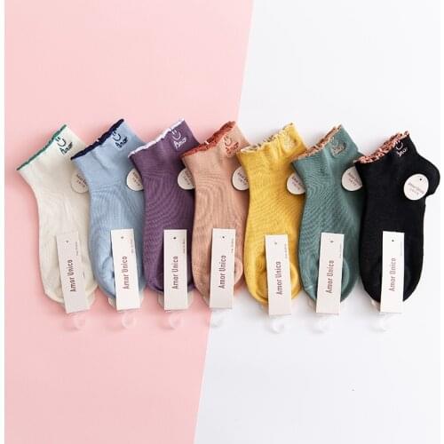 Women Cotton Socks Casual Harajuku Solid Girls Cute Sock Female Fashion Multicolor Embroidered Smiley Short Sox Streetwear #F