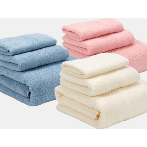 New 3-Pieces Thicker Stripe Pattern Soft Cotton Towel Set Bathroom Super Absorbent one Bath Towel Face Towels Square Scarf
