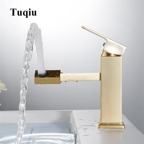 New Bathroom Basin Faucet Brush Gold Sink Faucet Single Handle Rotation Spout Water Tap Deck Mounted Kitchen Vessel Sink Faucet