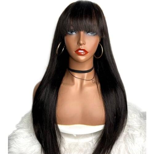 Full Bang Wig Long Silky Straight Synthetic Hair #2 Heat Resistant Fiber Hair Wig Glueless