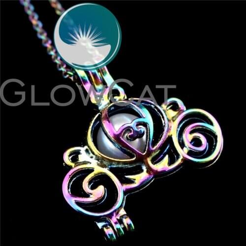 R-C530 Rainbow Color Pumpkin Car Beads Cage Pendant Perfume Diffuser Aromatherapy Pearl Cage Locket Necklace