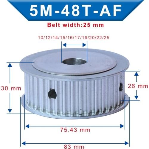 Belt Pulley 5M-48T Bore 10/12/14/15/16/17/19/20/22/25 mm Aluminum pulley Slot Width 26 mm For Width 25 mm 5M-synchronous belt