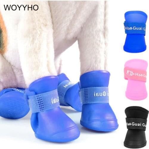 4pcs/Set Waterproof Pet Dog Shoes Blue/Black/Pink Rubber Rain Boots Shoes For Small Dogs Cat S/M/L