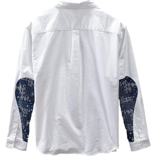 Long Sleeve Stitching Shirt for Men Pure Cotton Comfortable Turn-down Collar Tops Male Casual Loose Japanese Fashion Clothes