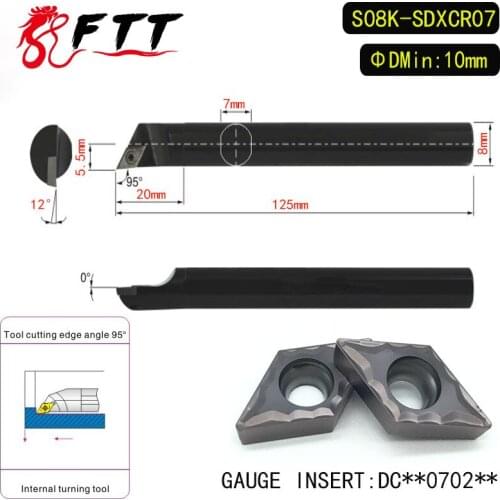 S08K-SDXCR07 95 Degrees Internal Turning Tool Holder For DCMT070204 DCMT070208 Insert Internal Boring Bar Lathe Machine