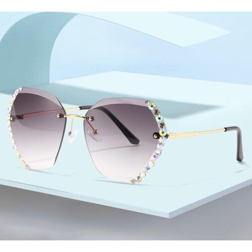 Vintage Sunglasses Women Brand Designer Fashion Rimless Gradient Sun Glasses Shades Cutting Lens Ladies Frameless Diamond Oculos