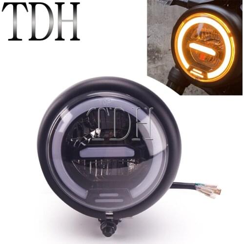 Retro Motorcycle LED Front Light Headlight Halo Ring Amber DRL Angel Eye High Low Beam Lamp For Honda Kawasaki Yamaha Suzuki BMW