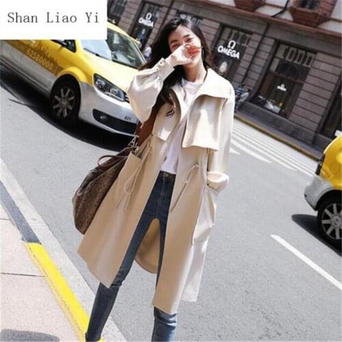 New Ladies Trench Coats Fashion long Outwear Jacket Drawstring Waist Slimming Mujer De Moda Oversize Women Windbreaker Coat