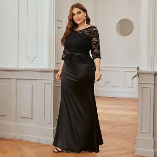 Evening Dress Half Sleeves O-Neck Flowers Embroidery Pleat Mermaid Floor-Length Elegant Simple Plus Size Women Formal Gowns D963