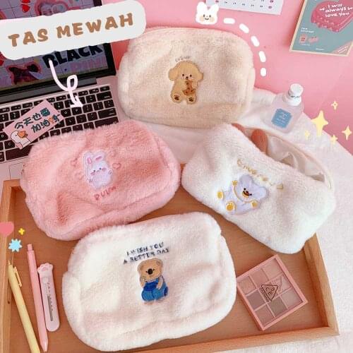 W&G Ins Japanese Cartoon Bear Embroidery Plush Bag Korean Version Ins Handbag Daily Necessities Storage Bag Handbag Hand