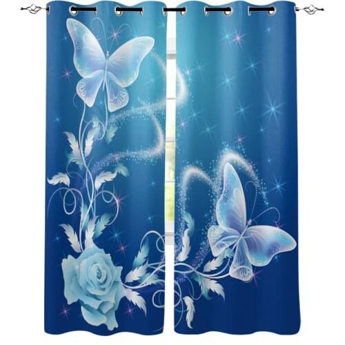 Flower Butterfly BlueCurtains for Kids Children Boys Girls Room Living Room Window Drapes Curtain Window Treatments