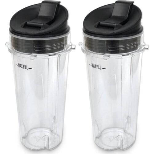Replacement Parts for Nutri Ninja Blender 2 Pack 16-Ounce Single Serve Cup and Lid Fit for Ninja BL770 BL780 BL660 Blenders