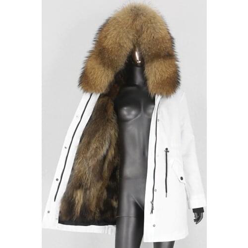 BLUENESSFAIR Waterproof Real Fox Fur Coat Long Parka Winter Jacket Women Natural Raccoon Fur Collar Outerwear Streetwear Warm
