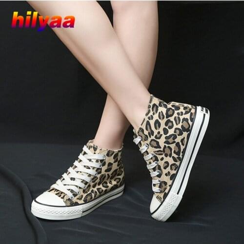 Women Leopard Canvas Shoes Low High Top Lace-up Fashion Outdoor Flats Sneakers Female Spring Casual Shoes Leopard Sneakers 2020