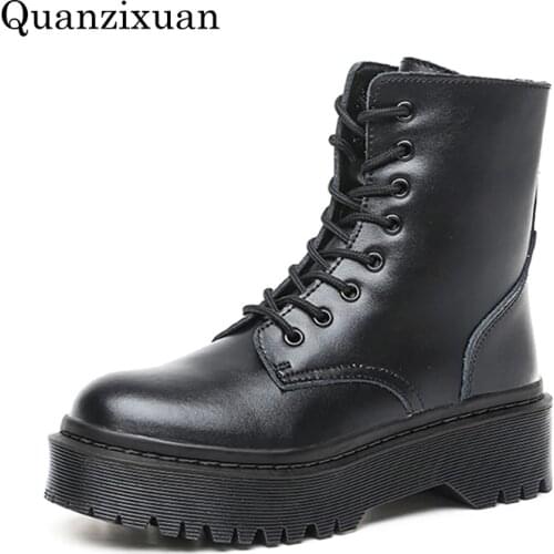 Female Platform Boots Keep Warm Snow Boots Women Ankle Boots Motorcycle Shoes Genuine Leather Shoes Winter Boots Botas Mujer