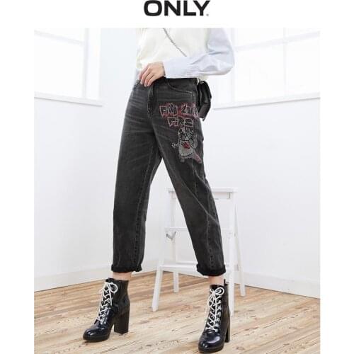 ONLY summer new fashion high waist loose letters cartoon old pants jeans women | 119449569
