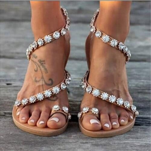 Women Sandals Bling Crystal Summer Shoes Woman Beach Flat Sandals Plus Size Flip Flop Ladies Soft Bottom Slippers Female 43