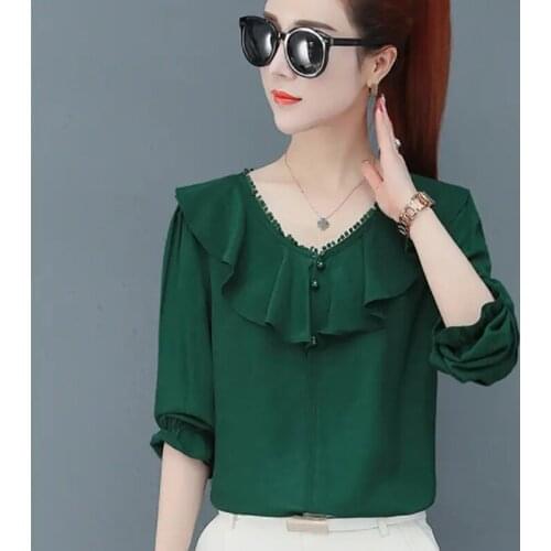 Women Spring Summer Style Chiffon Blosues Shirts Lady Casual Long Sleeve Peter Pan Collar Blusas Tops ZZ0298