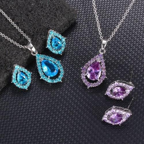 ZHOUYANG Earrings Necklace Jewelry Set For Women Shiny Zircon Waterdrop Wedding Engagement Gift For Bride Fashion Jewelry KAS022