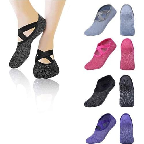1Pair Women Silver Silk Yoga Socks Non Slip Sports Socks with Grips for Straps Barre Pilates Ballet Dance Workout