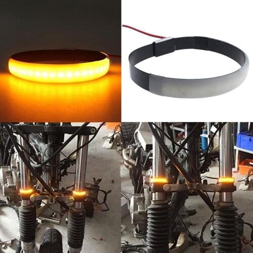 1pc Motorcycle Front Suspension LED Turn Signal Ring Motorcycle LED Fork Turn Signal Strip Light Car Accessories