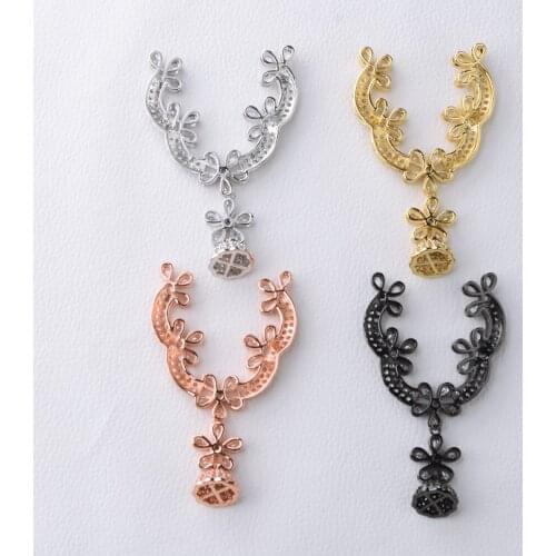 2PCS 50*56mm Gold plated Cubic Zirconia micro pave peacock charm connector for necklace