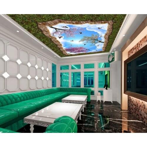 Peach Garden Blue Sky Clouds 3D Ceiling Mural Ceiling Murals Wall Art Painting Living Room Bedroom Ceiling Backdrop Wallpaper