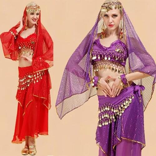 4pcs/Set Indian Dance Costumes Sets Stage Performances Dress Orientale Belly Dance Costume Set For Women Oriental Dance Costumes