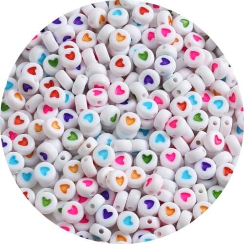 Round Flat Alphabet White Multicolor Heart Acrylic Beads Loose Spacer Beads For Jewelry Making Handmade DIY Bracelet Necklace