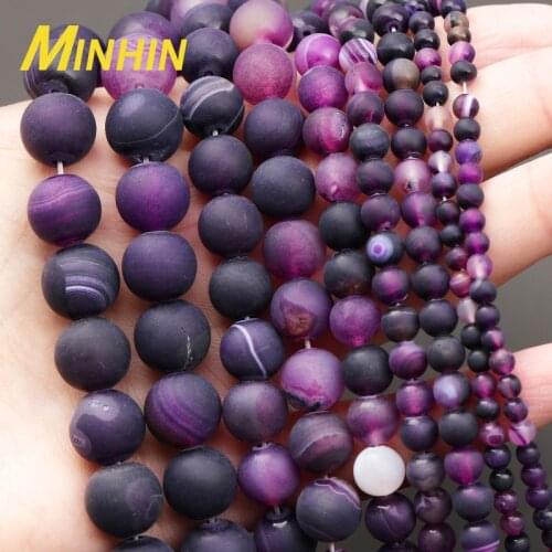 MINHIN Purple Striated Matte Agates Beads For Jewelry Making 4/6/8/10/12MM Natural Stone Beads DIY Bracelet Necklace