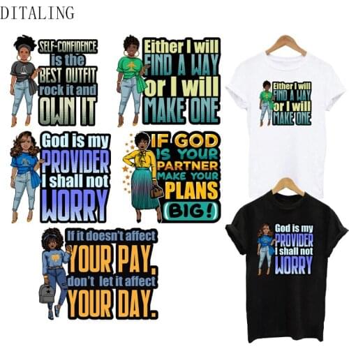 Black Women Proverb Patch For Clothing Iron On Transfers Thermal Sticker On Clothes DIY Afro Girl T-Shirt Tops Washable Applique