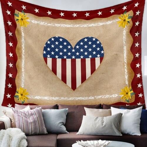 Independence Day Pentagram Love Heart Tapestry Bedroom Home Decoration Wall Blanket Tapestry Bedroom Wall Hanging Yoga Mat