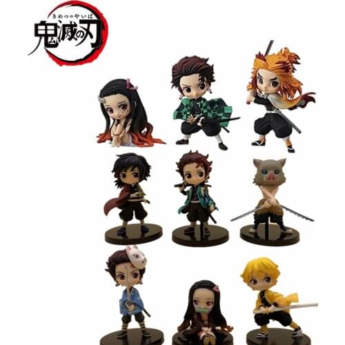 Demon Slayer Action Figures Nezuko Zenitsu Tanjirou Giyuu Inosuke Kyoujurou Q Ver Kimetsu no Yaiba Anime Figurine PVC Toy Set