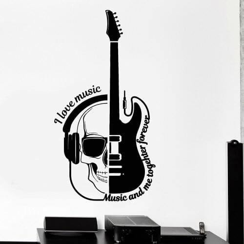 Guitar Vinyl Wall Decal Headphones Skull Musical Quote Stickers Music Fan Room Decoration Decals Removable for Bedroom P303