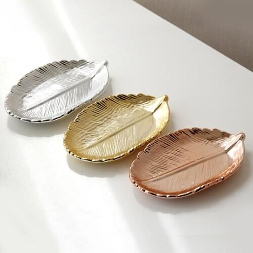 Gloden Ceramic Leaves Plate Tree Leaf Jewelry Snacks Dessert Silver Storage Tray Rose Gold Ceramics Jewelry Enamel Trinket Dish