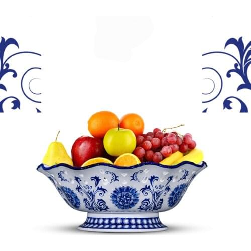 Blue and white Porcelain Fruit plate living room creative household Hollow Basket Candy Cookie Snark Storage Plate