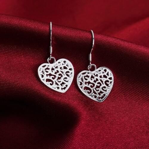 Hot 925 Sterling Silver elegant heart Earrings for Women fashion Popular Jewelry Christmas Gifts party wedding long earrings