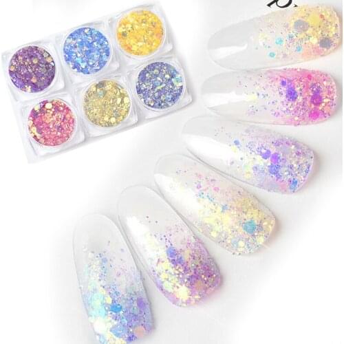 ICYCHEER Mix Shape Glitter Nails Decorative Nail Art Glitter Sequin Powder Shiny Nails Decoration Decals Sparkling Nail Sticker