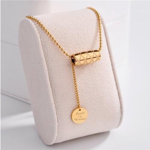 Korean Style Trendy Beads Chain Geometry Pendant Women Necklace Ladies Fashion Stainless Steel Clavicle Chain Jewelry Party Gift
