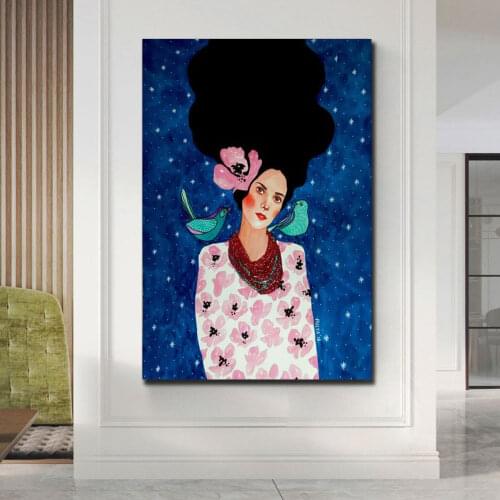 Beautiful Women Painting on Canvas Bird Animal Watercolors Art Posters And Prints Wall Picture For Room Cuadros Home Decoration